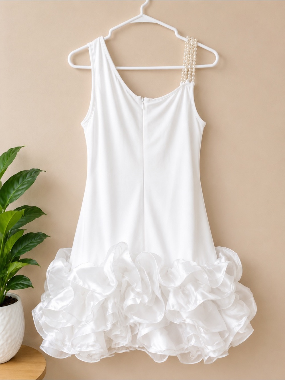 Red One-Shoulder Ruffle Hem Party Dress - Picture 6 of 6